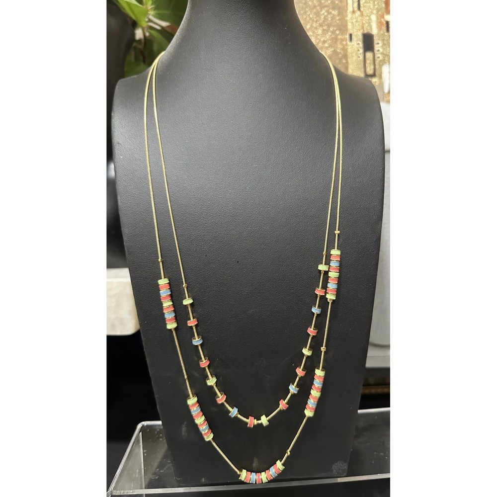 Talbots Layering Necklace Enamel Beads Colorful 32" Necklace Adjustable